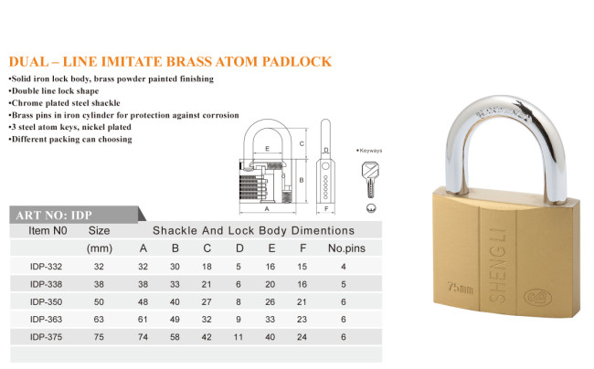 Dual-Line Imitate Brass Padlock with Atom Key 20mm to 75mm Avaliable