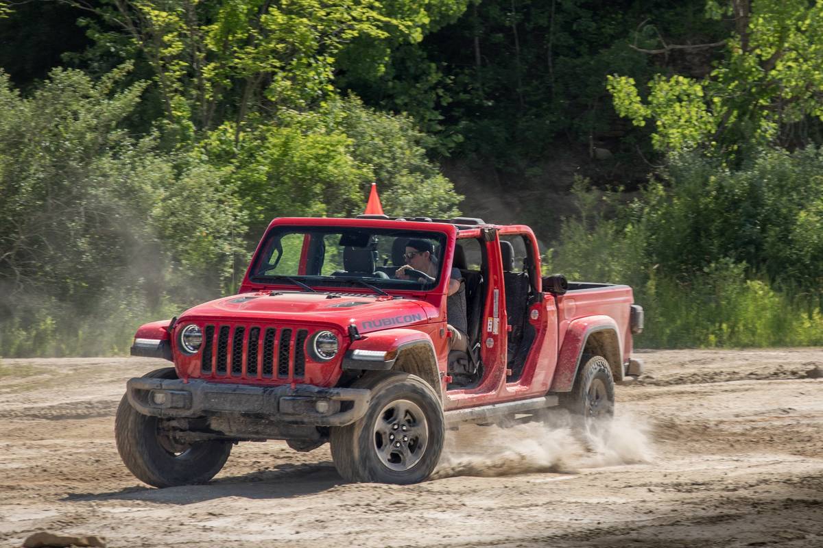Red 2020 Jeep Gladiator Rubicon off-roading