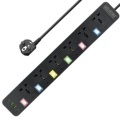 Black Multifunctional Universal Extension Socket with 6 Outlets, 2 USB, and 2 Type C Ports - Customize Individual Switch1