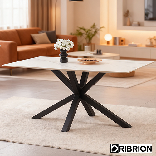 Descubra la combinación perfecta de estilo y funcionalidad con nuestra mesa de comedor de cerámica con apariencia de mármol Bribrion