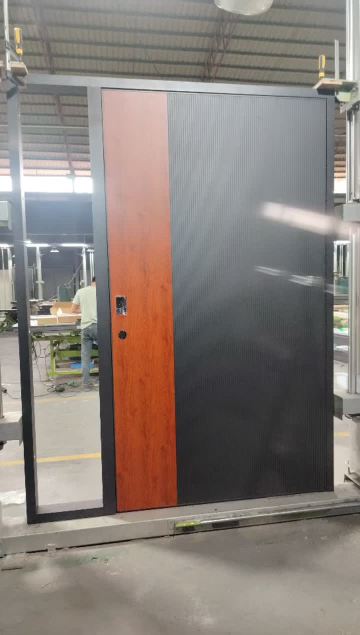 aluminum single door imitation wood color grey color high quality entrance door 