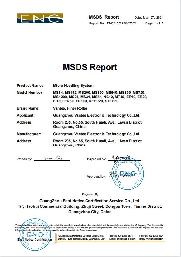 MSDS for Micro Needling System