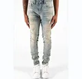 Προσαρμοσμένη υψηλής ποιότητας όξινο πλύσιμο Acregular Bleach Splatter Distressed Medium Stretch Skinny Fit Jeans For Men1