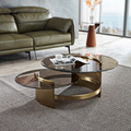 Nordic Gold Metal Circle Circle Round Glass Table Table Table Modern Center Table Tempered Smokey Glass Sofa Table1