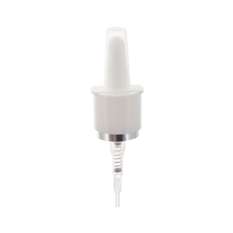 Pulverizador de névoa nasal crimpado de 20 mm com virola prateada e tampa contra poeira transparente