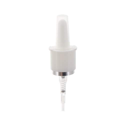 Pulverizador de névoa nasal crimpado de 20 mm com virola prateada e tampa contra poeira transparente