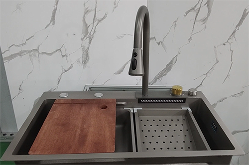 Exquisite PVD Grey Waterfall Kitchen Sink