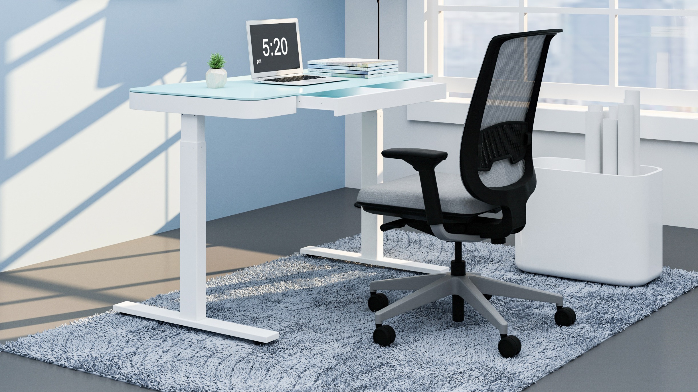 Ergonomic moderne Office Computer Table Sit Stand Bureau Single Motor Dostand Bureau électrique Hauteur Réglable Blanc de bureau White Lifting1