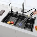 SUS304 Stainless Steel Handmade Big Single Bowl Kitchen Sink with Waterfall Nano1