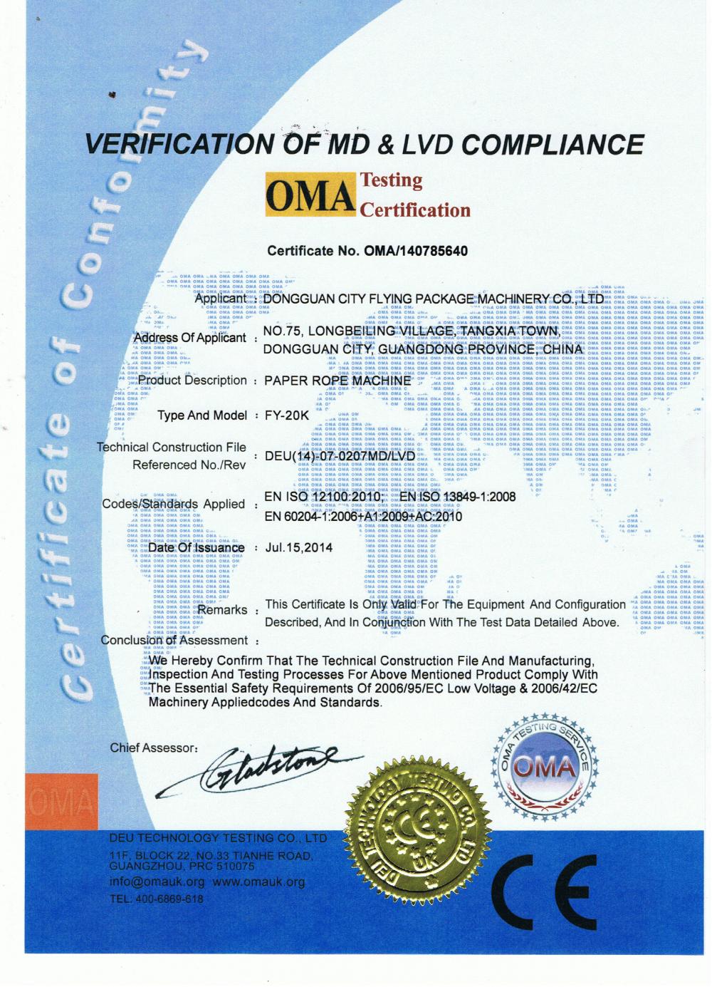 CE CERTIFICATE