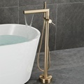 Modern Brushed Gold Brass Single-Handle Free-Standing Bath Faucet with Waterfall Function for Bathroom1