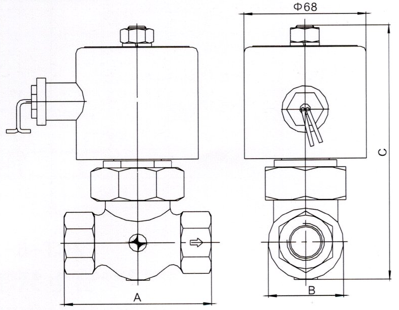 Overall Dimension of 2/2 Way US Series Pilot Operated Water Steam Solenoid Valve