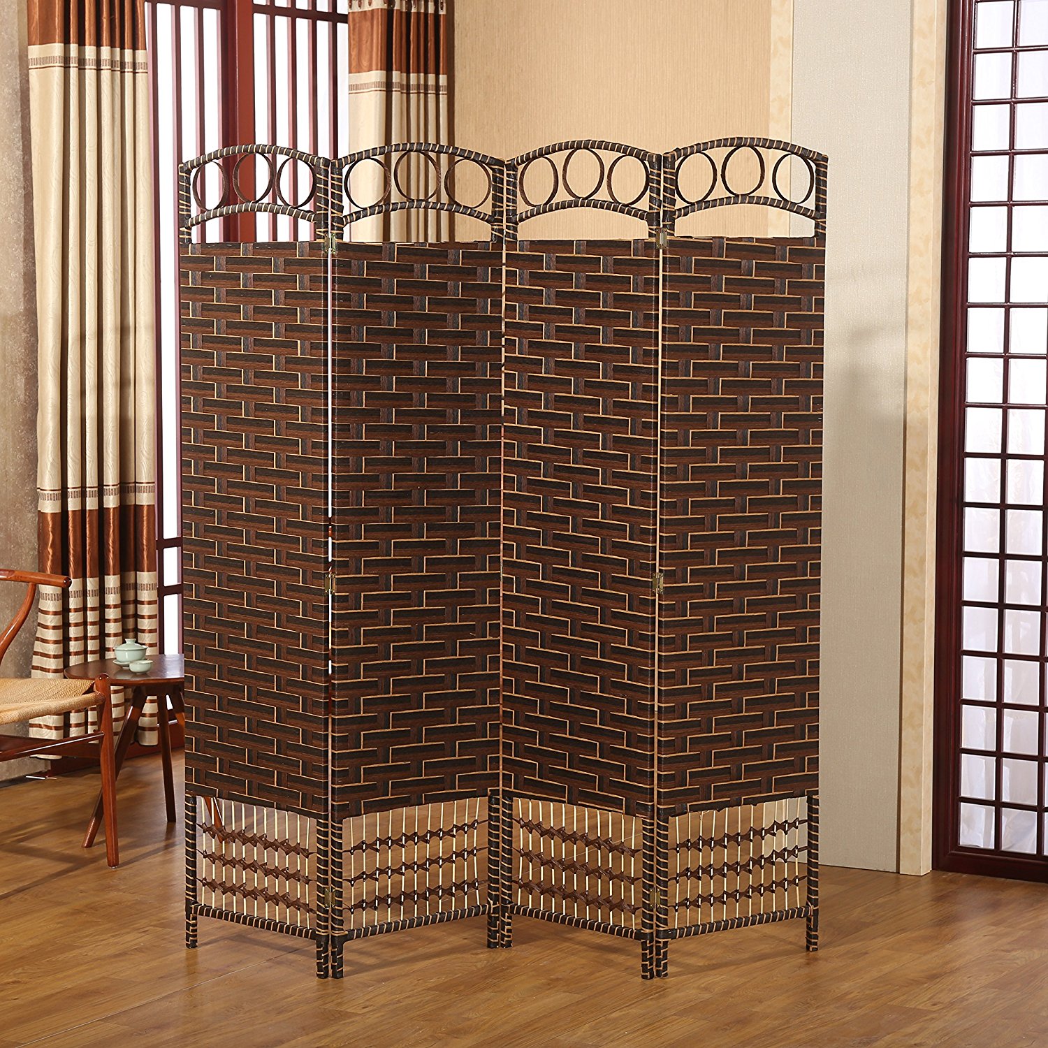 decorative foldable 4 panel wood movable room divider screen