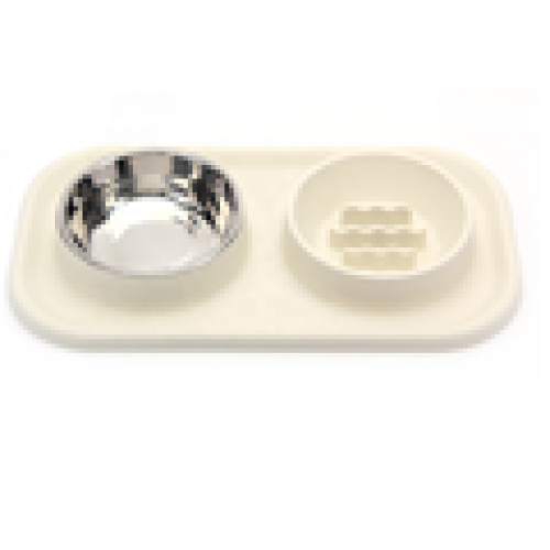 Grade Food Grau reutilizável Silicone Pet Food Bowl com SS Bow