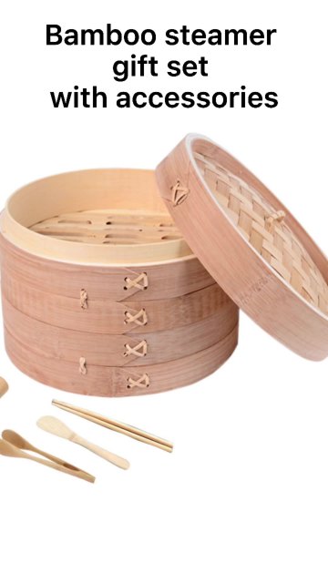 Premium Natural Bamboo Steamer Gift Set Food Container For Dumpling And Steamed Buns1
