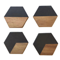 High-End Black Hexagon Engraved Wood and Marble Coasters1