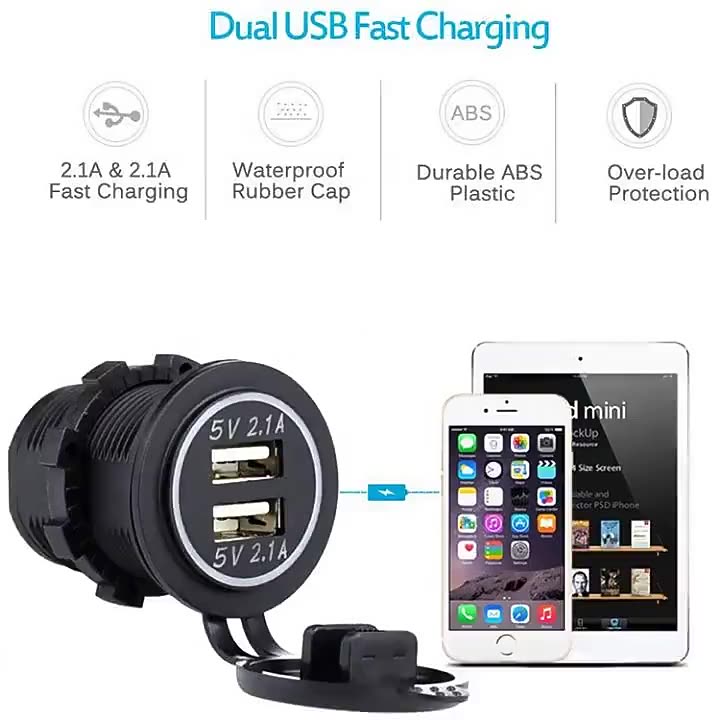 DC 12V Dual USB Power Socket 4.2A car USB charger for ATV/UTV Parts & Accessories1