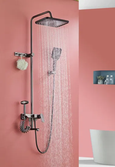 87605 Wall Mounted Gun Gray Aluminum Bathroom Shower Set for Home1