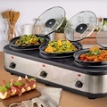 2017 Multi Buffet Crock Pot Food Warmer - Stainless Steel Silver 3 Large Ceramic Pots & Lids Slow Cooker1