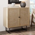 Vente chaude côté Nordic Style Natural Modern Designs Rangement en bois massif rattan cuisine salon armoire