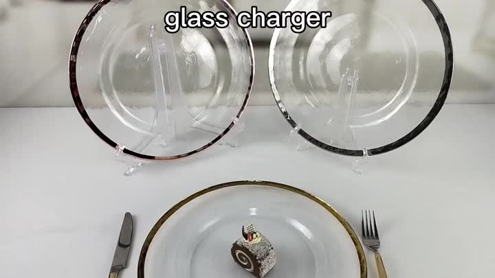 Gold Silver Rim Transparent Glass Charger Plates