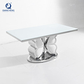 Modern Butterfly Shape Stainless Steel Furniture Milk White Glass Dining Room Set1