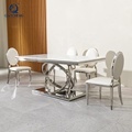 QIANCHENG Custom Luxury Furniture Supplier: Mirrored Silver Stainless Steel and Marble Granite Dining Tables1