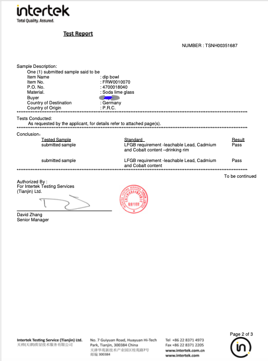 INTERTEK TEST REPORT FOR DIP BOWL