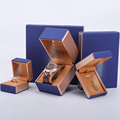 Großhandel Luxus Leder Schmuck Geschenkset Blaue Samtpackungsschachtel mit leichten Armbandring Ohrringen LED Juwely Box1