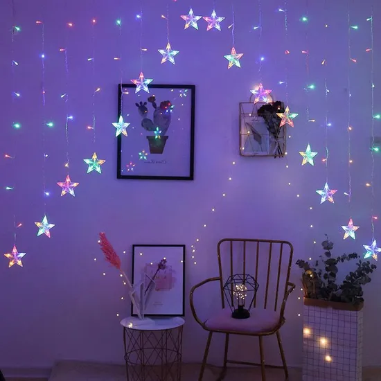 Luces de cortina estrella LED caprichosa para ambiente casero1
