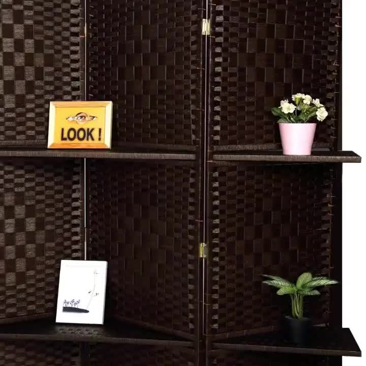  Room Divider Folding Privacy Screens Partition Wall with 2 Display Shelves