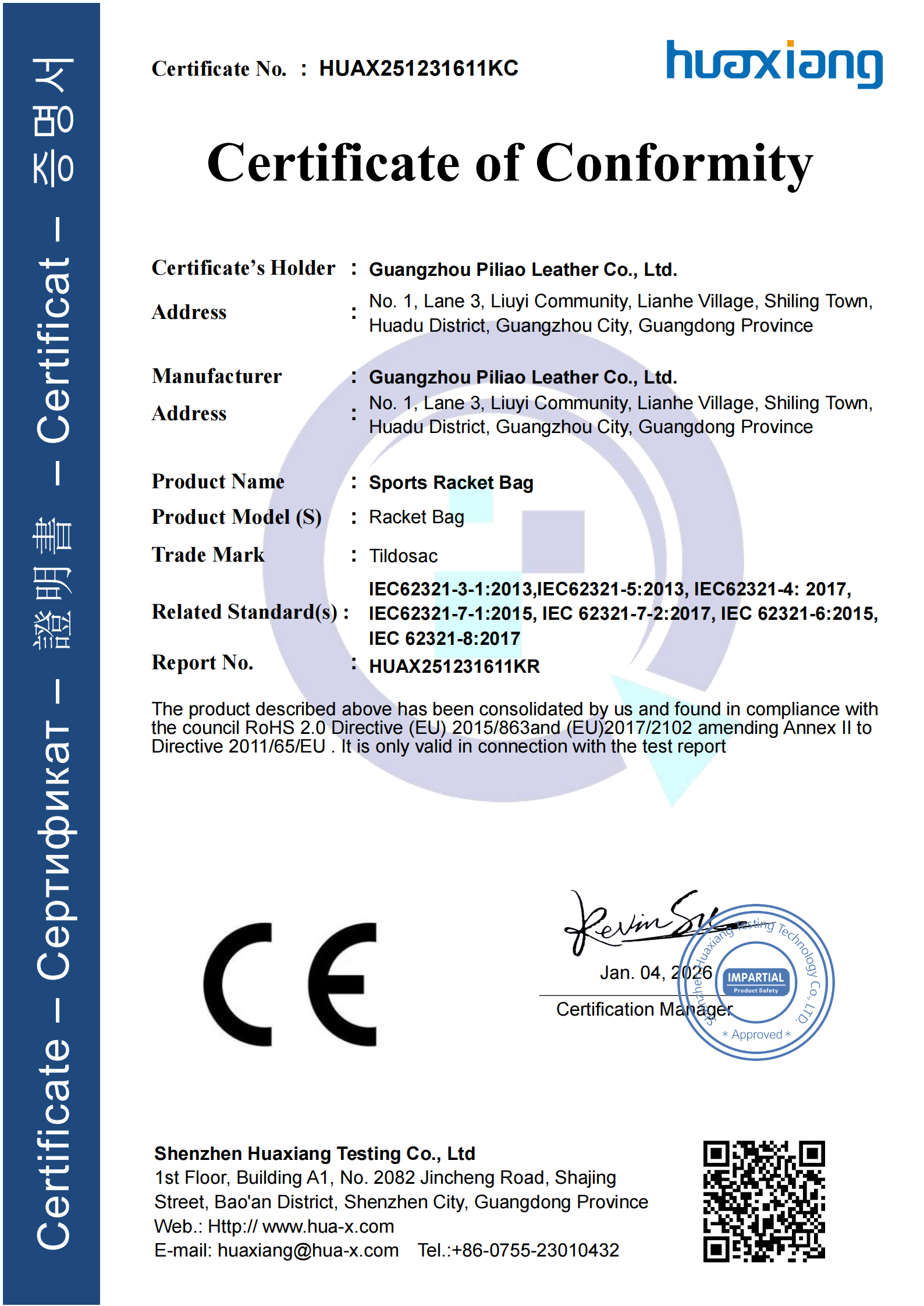 Certificate of Conformity