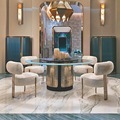 High End Modern Luxury Round Dining Table with Tempered Glass and Real Marble Top1