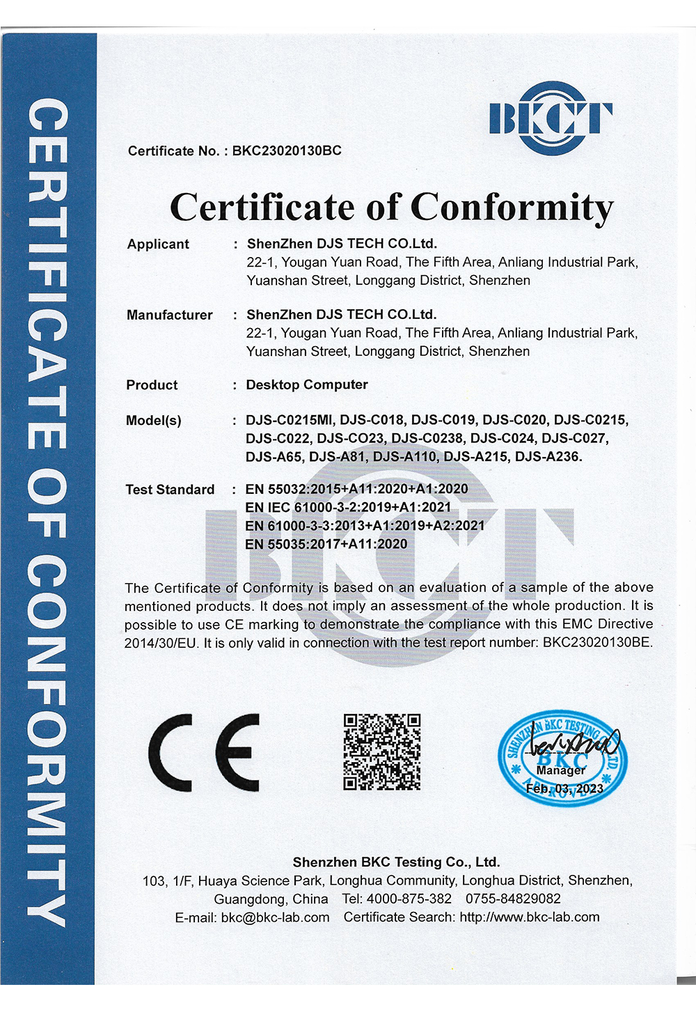 Certificate of Conformity