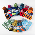 Winter Warm Striped Sports Team Beanie Hats with Pom Pom1