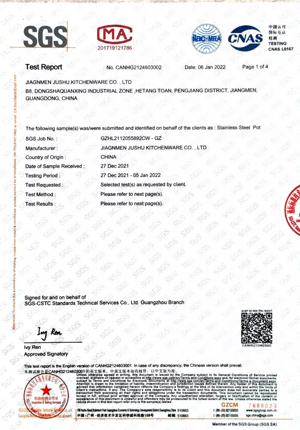 2022 food test by SGS