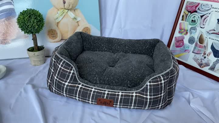 grey/white check design rectangle bed