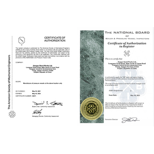 Stordworks received ASME U stamp & NB certificates