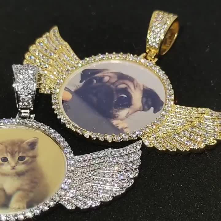 Wholesale Custom Angel Wing Gift Photo Pendant  Memory Locket Picture Necklace Pendant Chains Jewelry1