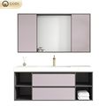 Wash Top Wood Hotel Wall Mounted Floating Stainless Steel Double Modern Basin Lighting Vanity Set1