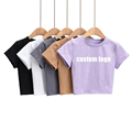 Προσαρμοσμένο κενό απλό κομμένο λογότυπο μπλουζάκι βαμβάκι γυναικεία μπλουζάκια Fitness Fit T Shirts Κυρίες καλλιεργειών Tshirt για τις γυναίκες1
