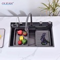 Smart Kitchen Sink with 304 Stainless Steel Basin, Large Single Slot Design, and Waterfall Faucet1