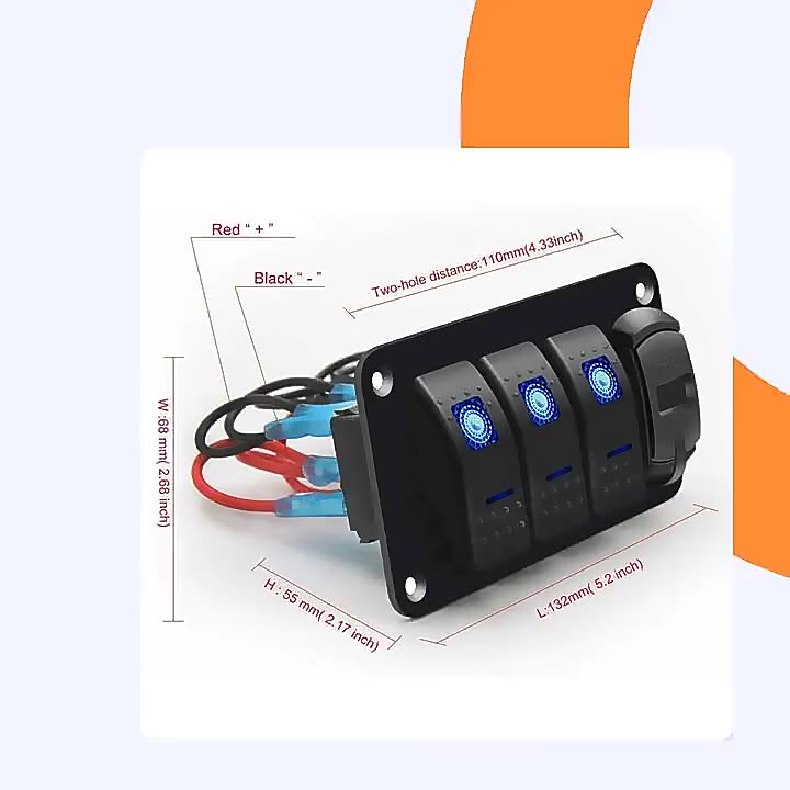 Voltímetro digital de luz LED DC12V y enchufe de alimentación 4.2A Panel de interruptor de balancín USB 3Gang Dual1