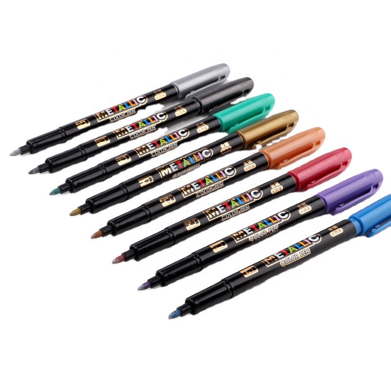 Baoke 8 renkli su bazlı parıltı metalik marker kalem sanat altın mürekkep işaretleyici renk kalemleri çift çizgiler set1