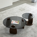 Mobilier de salon simple et moderne européen Table basse rond en verre gris 1