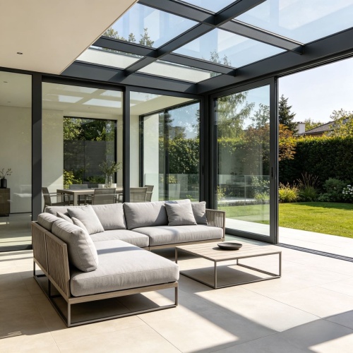 Aluminiozko aleazio modernoko eguzki-gela: eraldatu zure balkoia luxuzko beirazko etxe erretiro batean