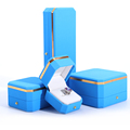 Hanhong achteckiger Metallknopf Schmuck Verpackung Box Custom Logo Blue PU Leder Geschenkwickel Schmuckschachtel1