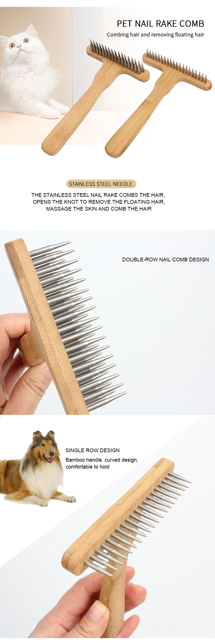 Factory Wholesale Custom Laser Logo Bamboo Wooden Handle Pet Flea Comb Cat Dog Hair Grooming Comb
