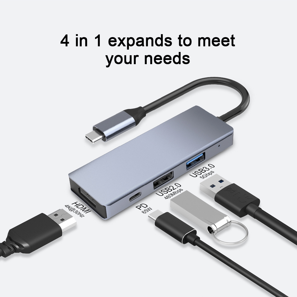 Aluminium 4-in-1 USB Type C Hub Adapter