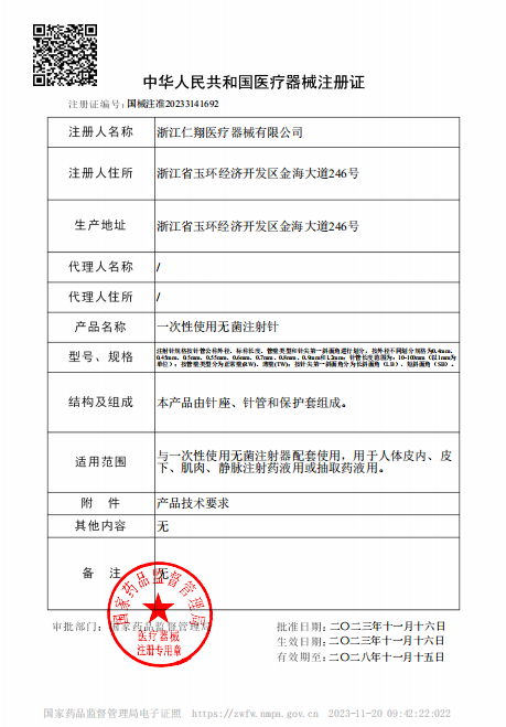 Medical Device Registration Certificate of the People's Republic of China